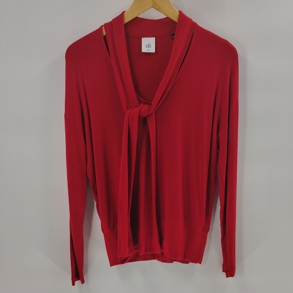 CABI 3804 Tess Knit Top Front Tie Red Oversized XS Long Sleeve